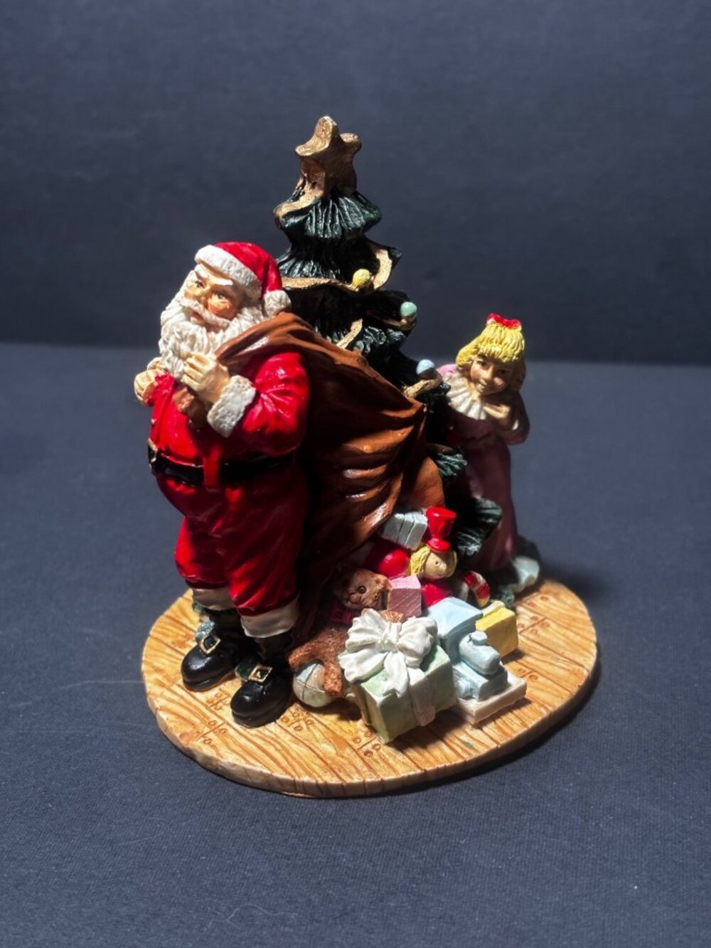 Santa Claus & Christmas Tree Figurine Hand-Painted Holiday Decor Vintage 90s
